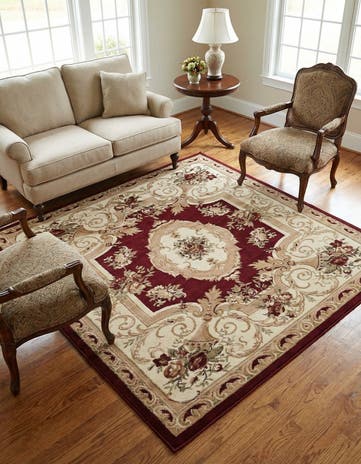 Red Classic Aubusson Square Rug