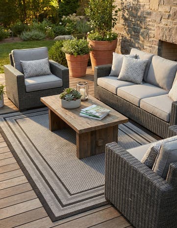 5' 3 x 8' Easy-Clean Border Indoor / Outdoor Rug
