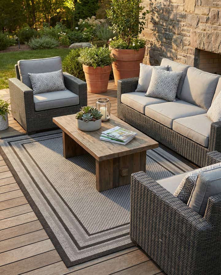 5' 3 x 8' Easy-Clean Border Indoor / Outdoor Rug