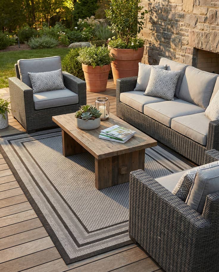 Detail image of 5' 3 x 8' Easy-Clean Border Indoor / Outdoor Rug