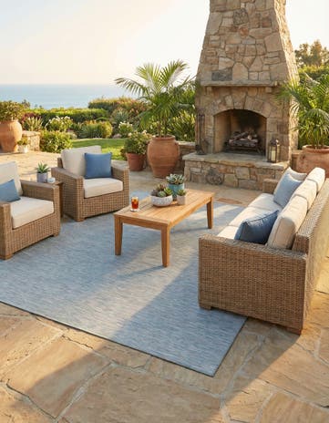 Blue Easy-Clean Solid Indoor / Outdoor Rug