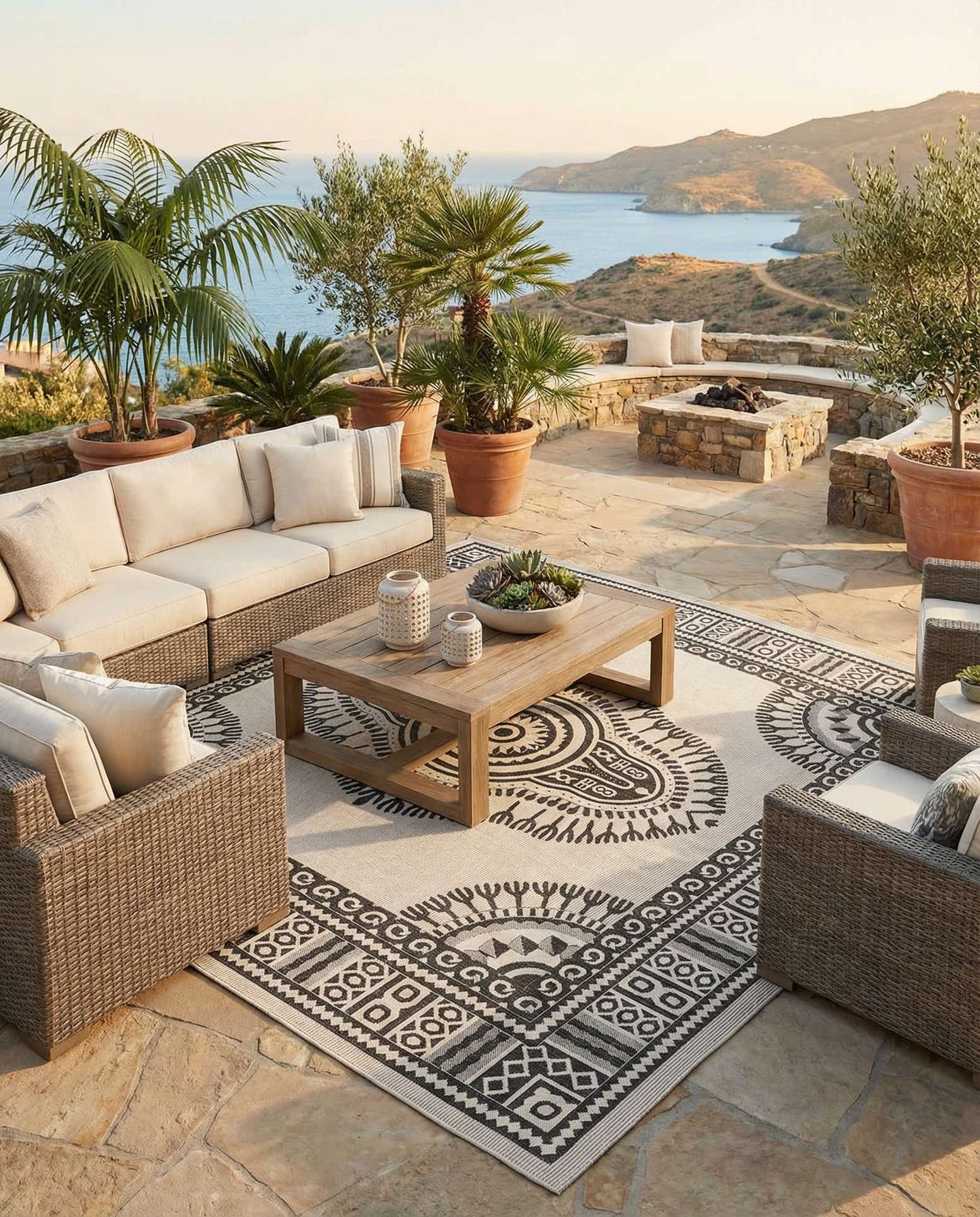12' x 12' Easy-Clean Traditional Indoor / Outdoor Square Rug