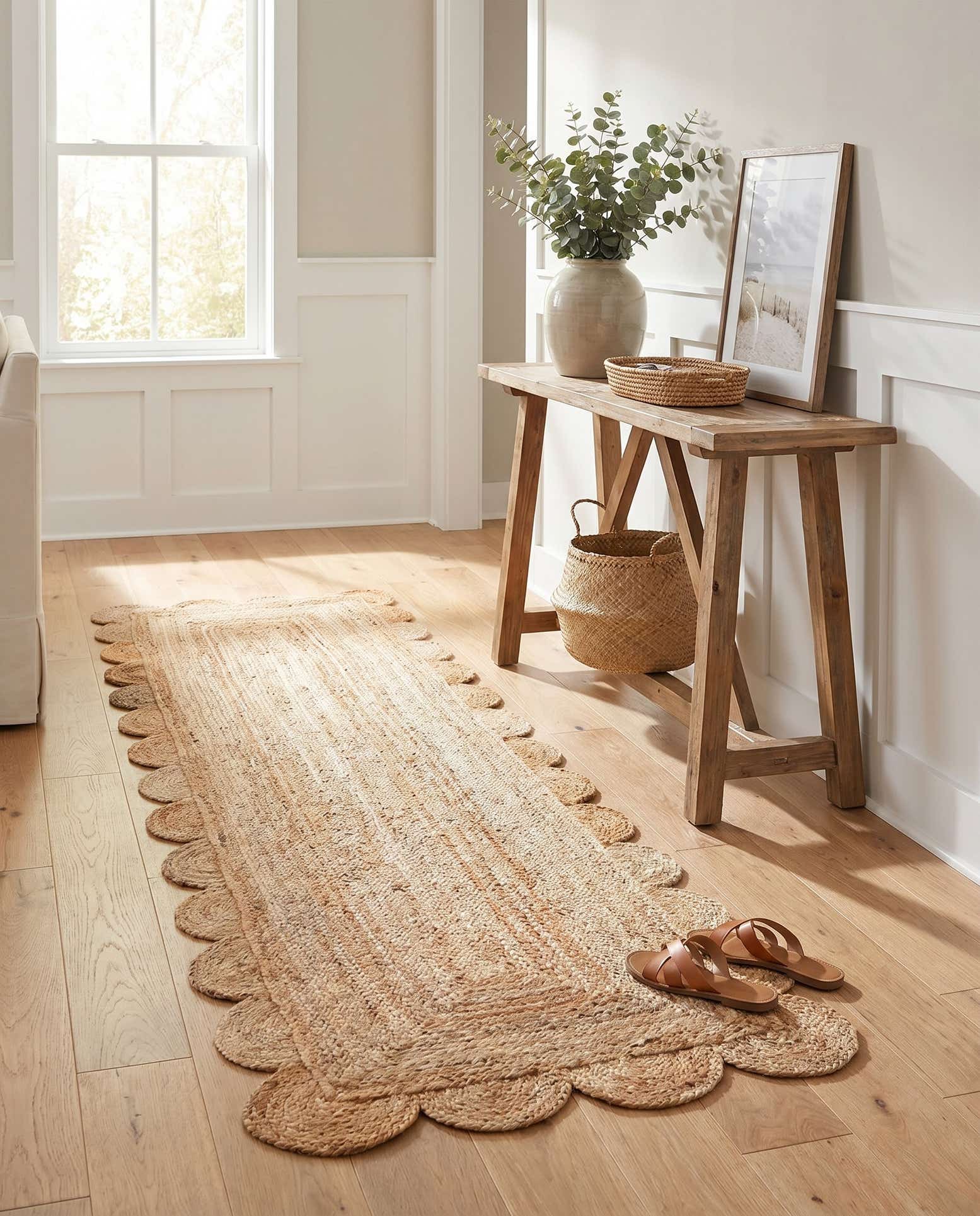 2' 7 x 10' Hand Woven Scallop Braided Jute Runner Rug
