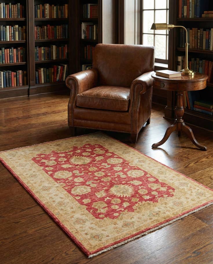 Detail image of 4' 2 x 5' 6 Hand Knotted Peshawar Ziegler Rug