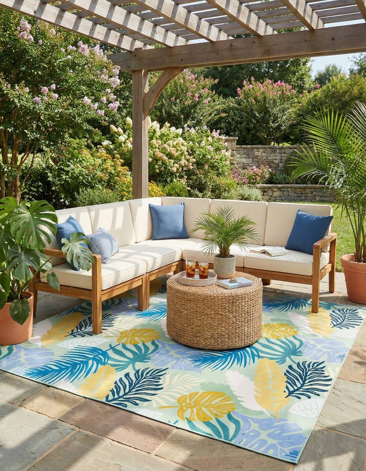 Detail image of 7' 10 x 10' Washable Botanical Indoor / Outdoor Rug