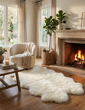 White Natural Sheepskin Freeform Rug