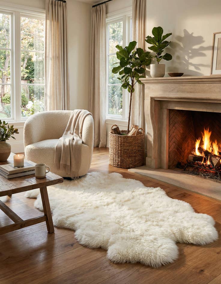 Detail image of 4' 9 x 6' Natural Sheepskin Freeform Rug