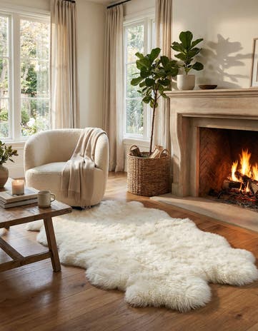 White Natural Sheepskin Freeform Rug
