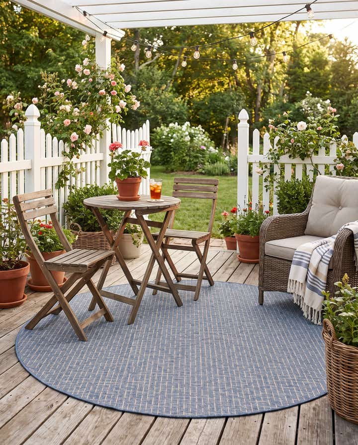 6' x 6' Easy-Clean Checkered Indoor / Outdoor Round Rug