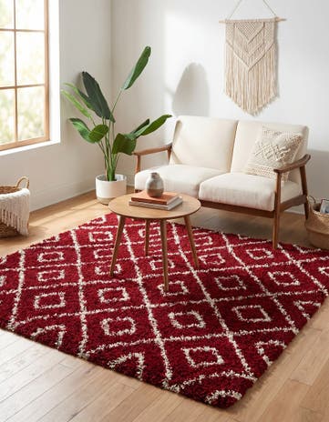 Burgundy Red Lattice Shag Square Rug