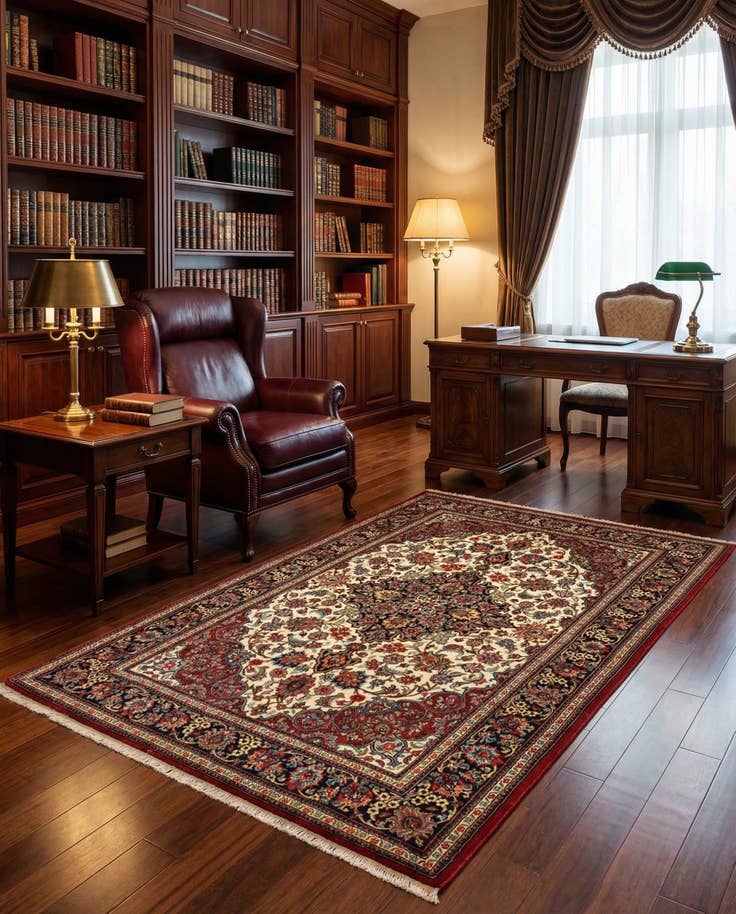 Detail image of 4' 8 x 7' 1 Hand Knotted Qom Persian Rug