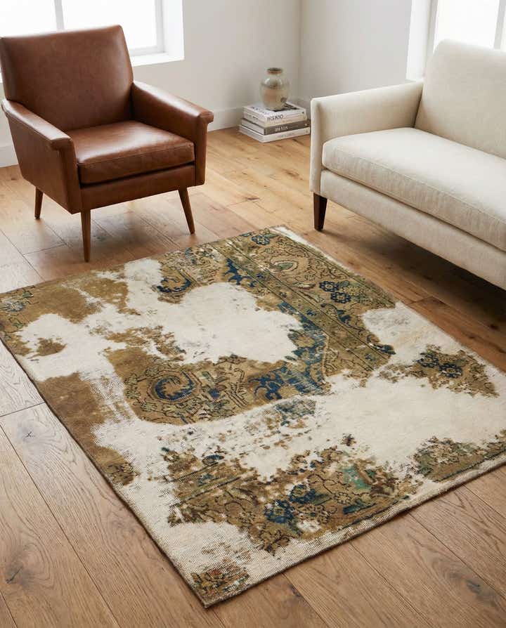 3' 10 x 4' 8 Hand Knotted Ultra Vintage Persian Wool Square Rug