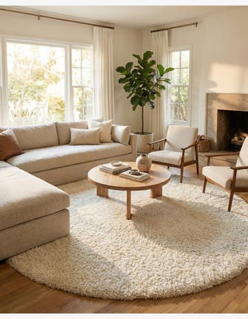 Snow White Solid Shag Round Rug