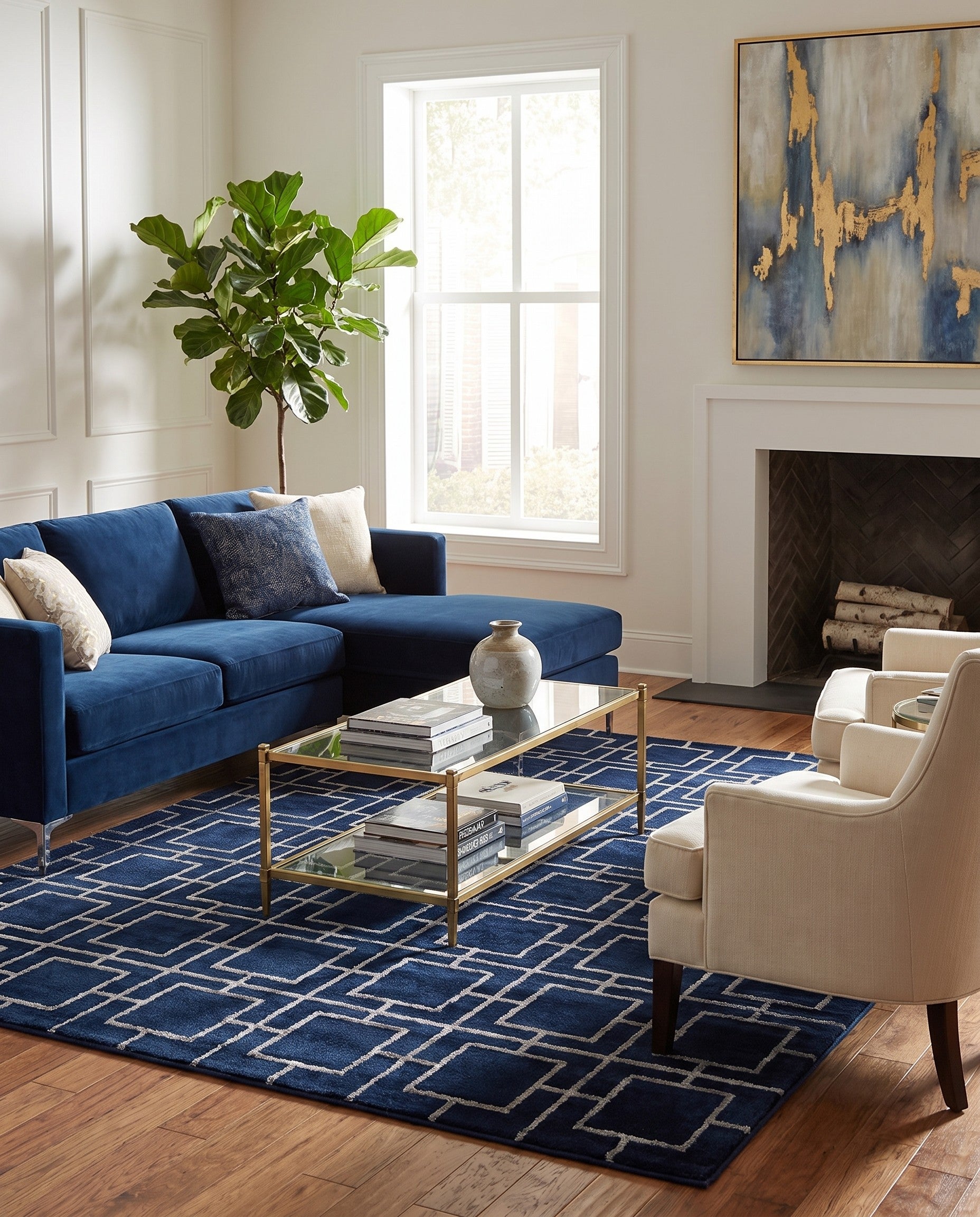 Navy Blue Silver Marilyn Monroe™ Glam Deco Square Rug
