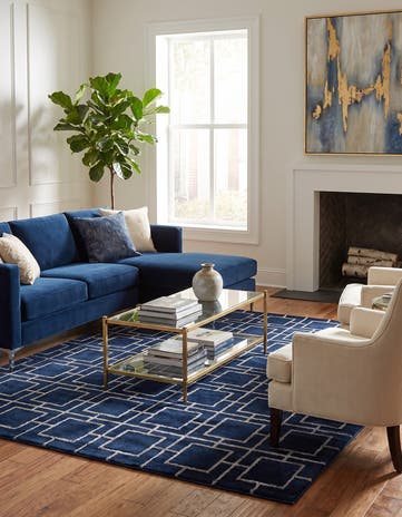 Navy Blue Silver Marilyn Monroe™ Glam Deco Square Rug