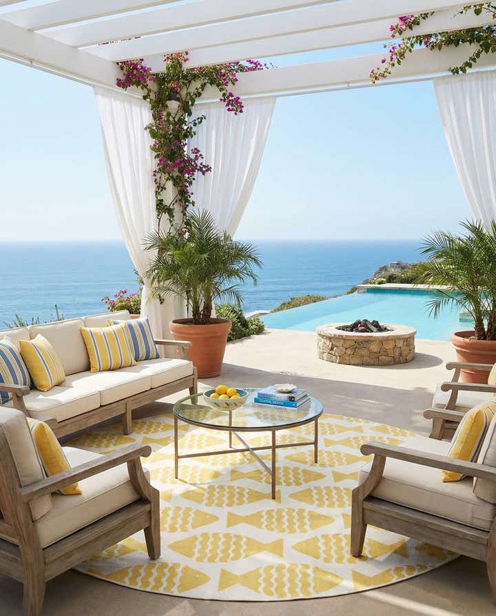 12' x 12' Easy-Clean Coastal Indoor / Outdoor Round Rug