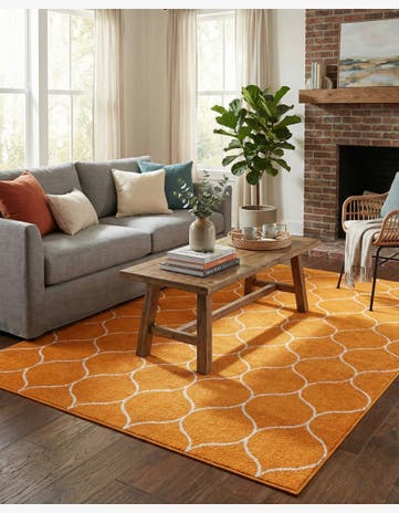 Orange Lattice Frieze Rug