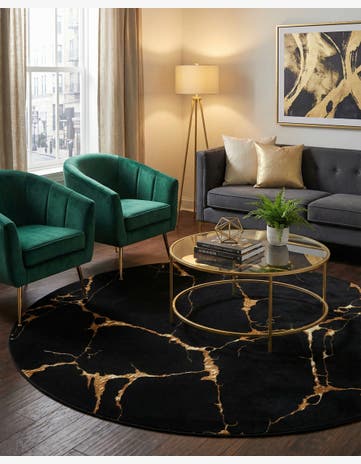 Black and Gold Vogue Geo Round Rug