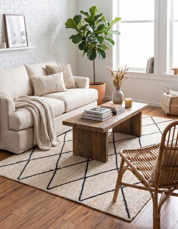 Ivory and Black Handmade Braided Jute Rug