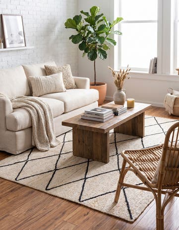 Ivory and Black Handmade Braided Jute Rug