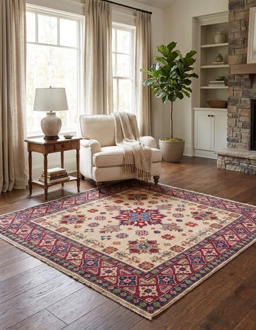 4' 10 x 4' 11 Hand Knotted Kazak Square Rug