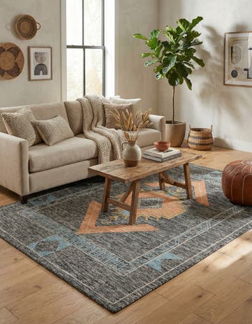 Charcoal Gray Hand Woven Kilim Wool Rug