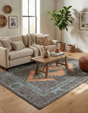 Charcoal Gray Hand Woven Kilim Wool Rug