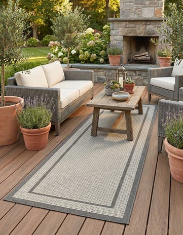 Gray Easy-Clean Border Indoor / Outdoor Runner Rug