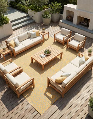Yellow and Aqua Easy-Clean Jill Zarin Turks and Caicos Indoor / Outdoor Square Rug
