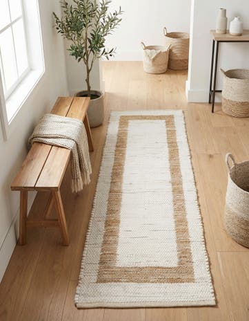 White and Natural Hand Woven Chindi Jute Runner Rug
