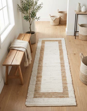 White and Natural Hand Woven Chindi Jute Runner Rug