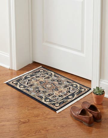 Navy Blue Nain Design Rug