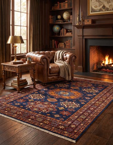 5' 8 x 8' Hand Knotted Kazak Rug