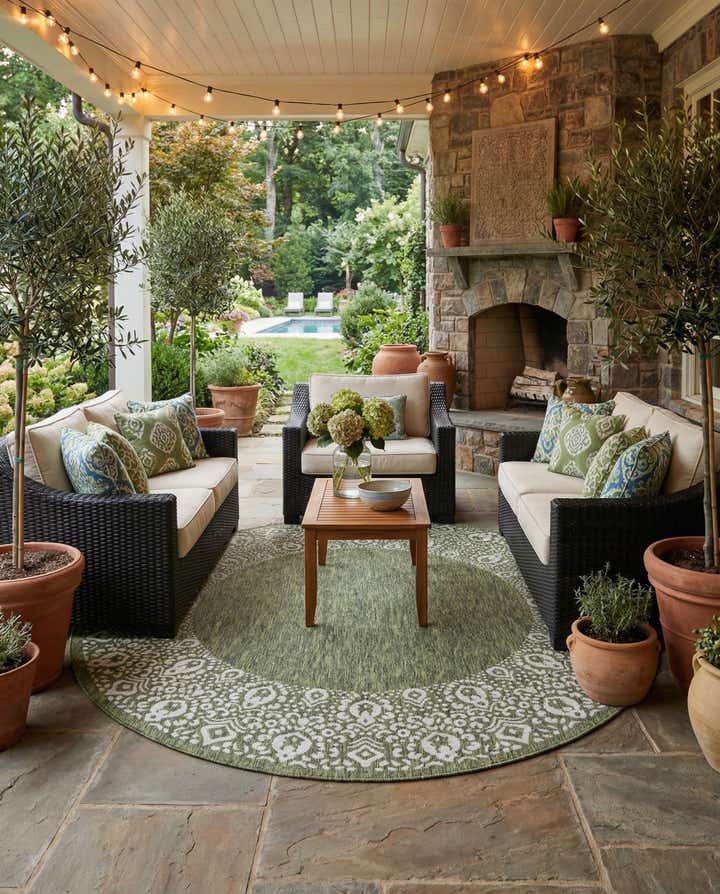 7' 10 x 7' 10 Easy-Clean Border Indoor / Outdoor Round Rug
