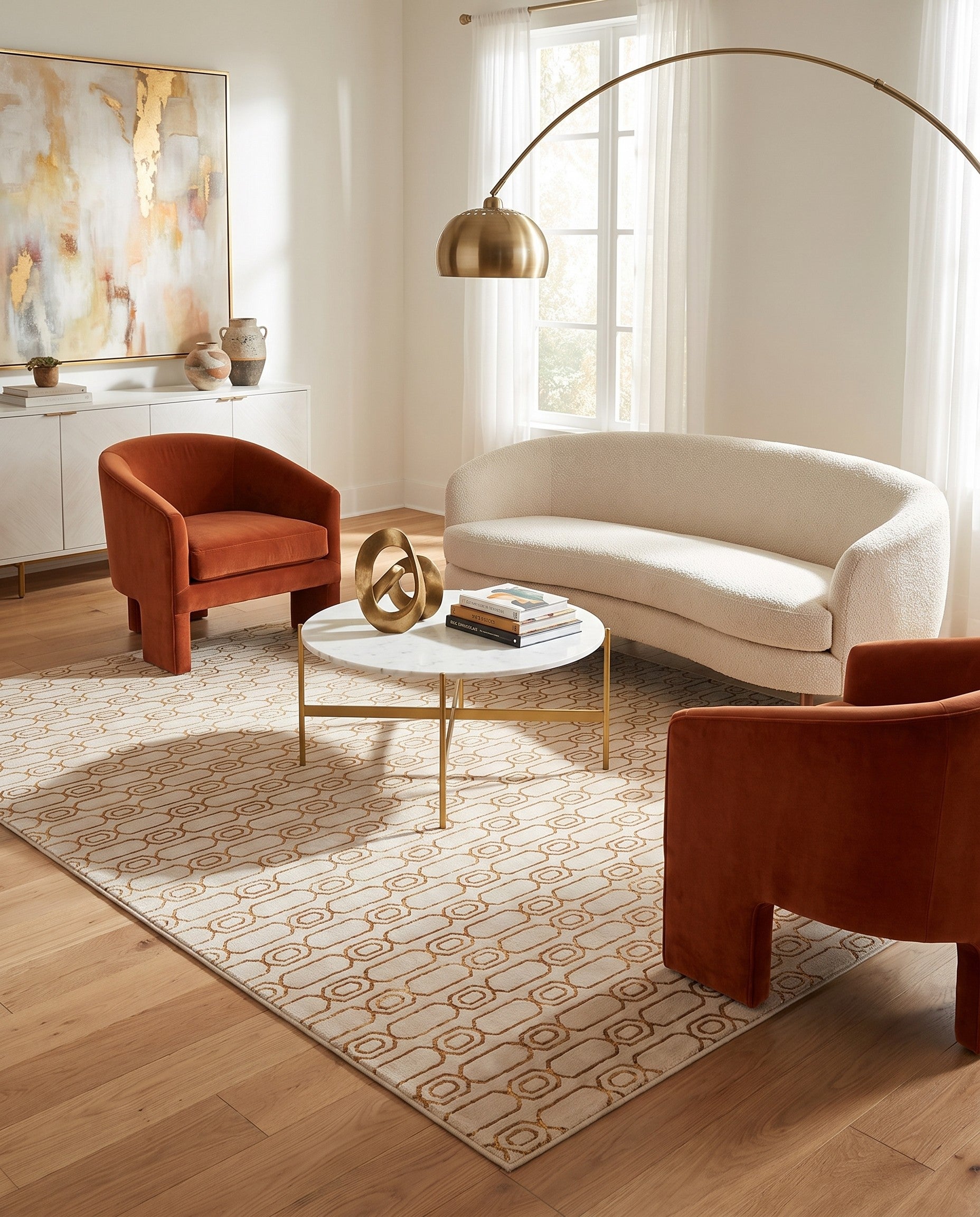 White and Gold Vogue Geo Square Rug