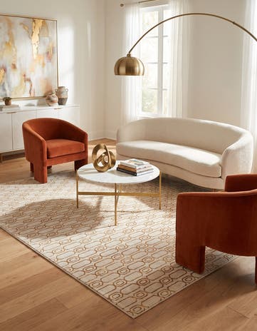 White and Gold Vogue Geo Square Rug