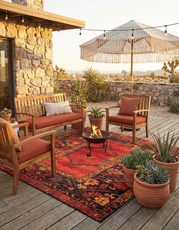 6' x 6' Easy-Clean Tribal Indoor / Outdoor Square Rug