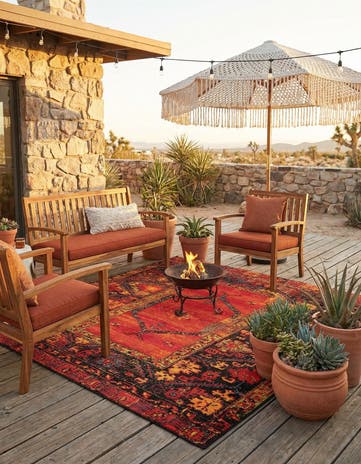 6' x 6' Easy-Clean Tribal Indoor / Outdoor Square Rug