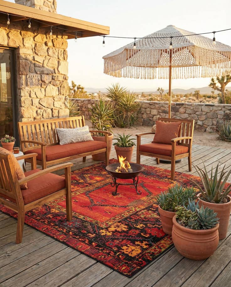 Detail image of 6' x 6' Easy-Clean Tribal Indoor / Outdoor Square Rug