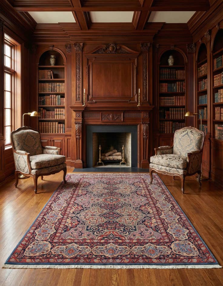 Detail image of 4' 5 x 6' 6 Hand Knotted Kashan Persian Rug