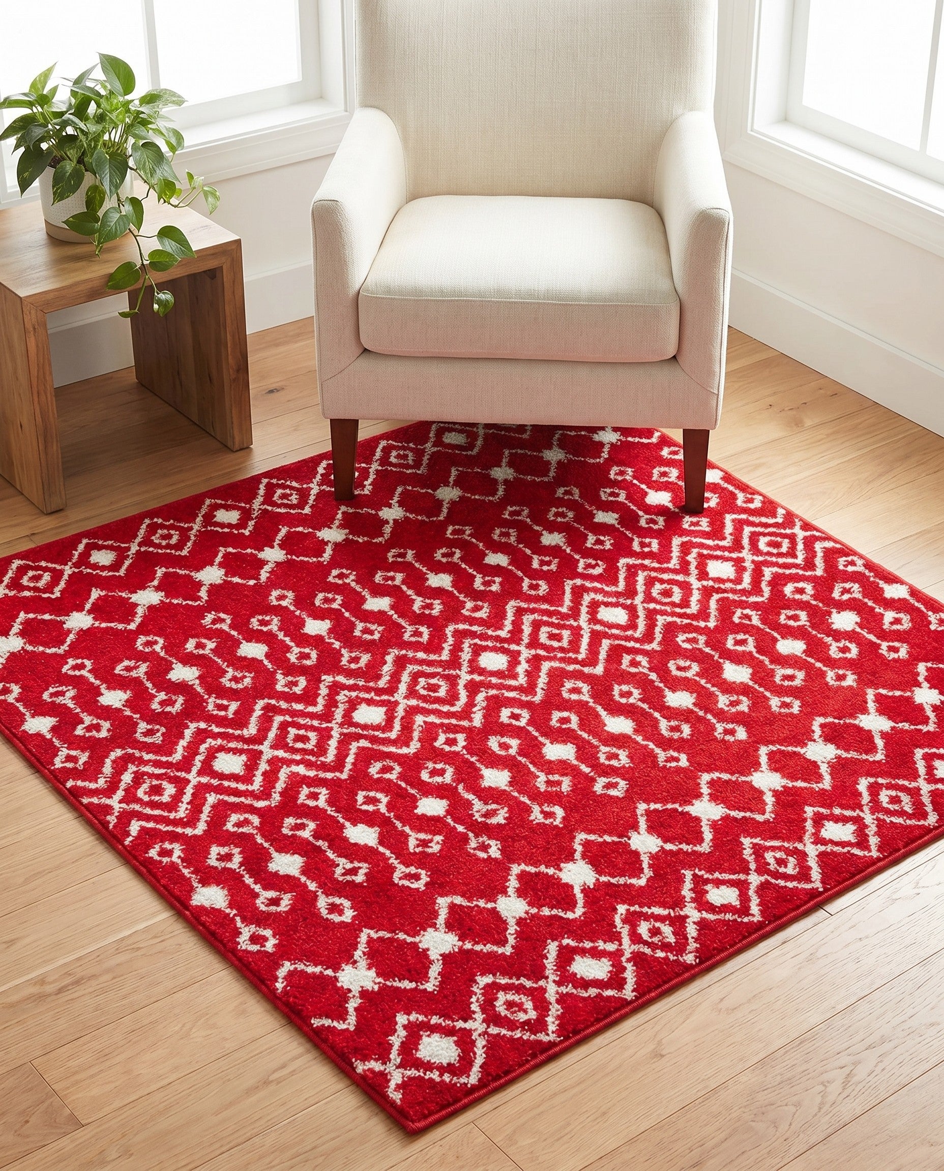Burgundy Red Moroccan Trellis Square Rug
