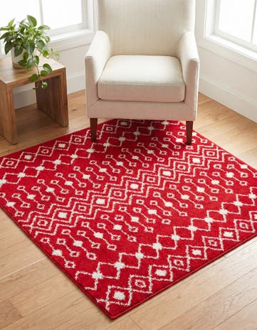 Burgundy Red Moroccan Trellis Square Rug