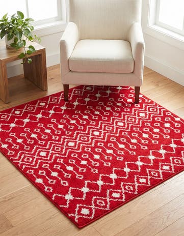 Burgundy Red Moroccan Trellis Square Rug