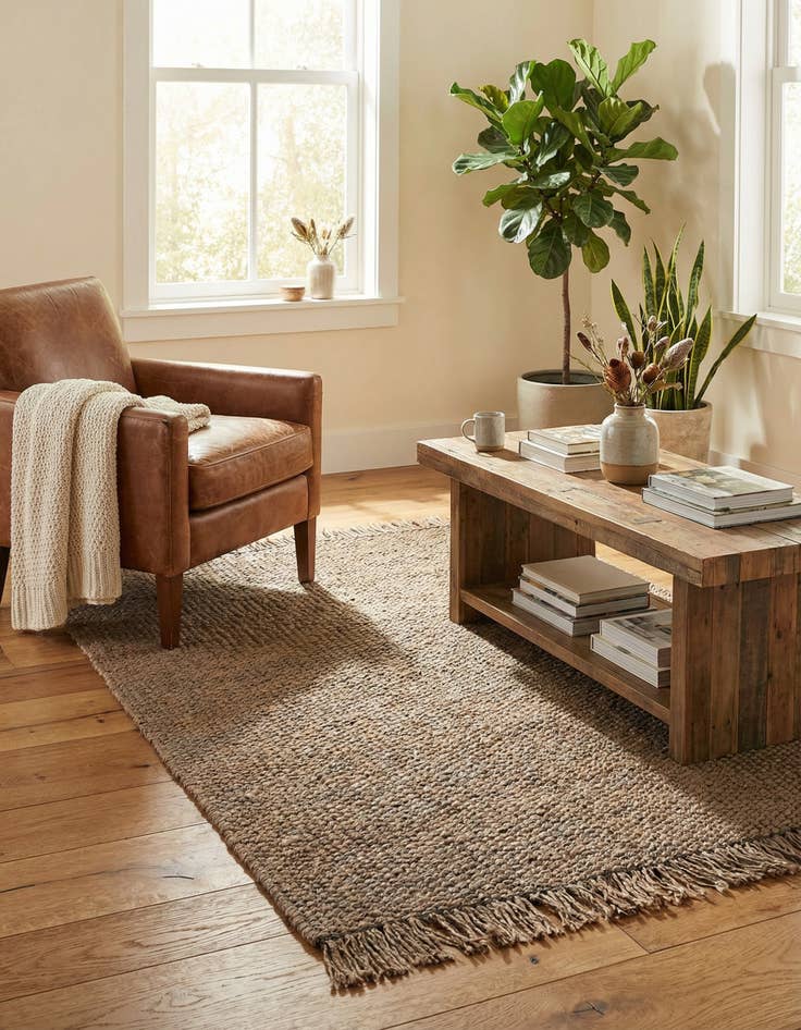 Detail image of 5' 1 x 8'  Hand Woven Chunky Jute Rug