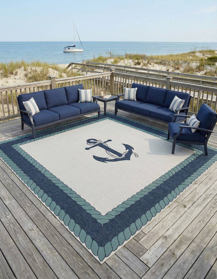 Detail image of 10' x 10'  Washable Coastal Indoor / Outdoor Square Rug