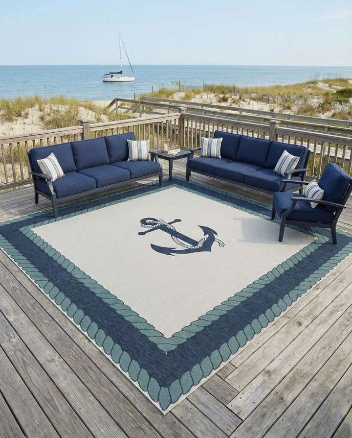 10' x 10' Easy-Clean Coastal Indoor / Outdoor Square Rug