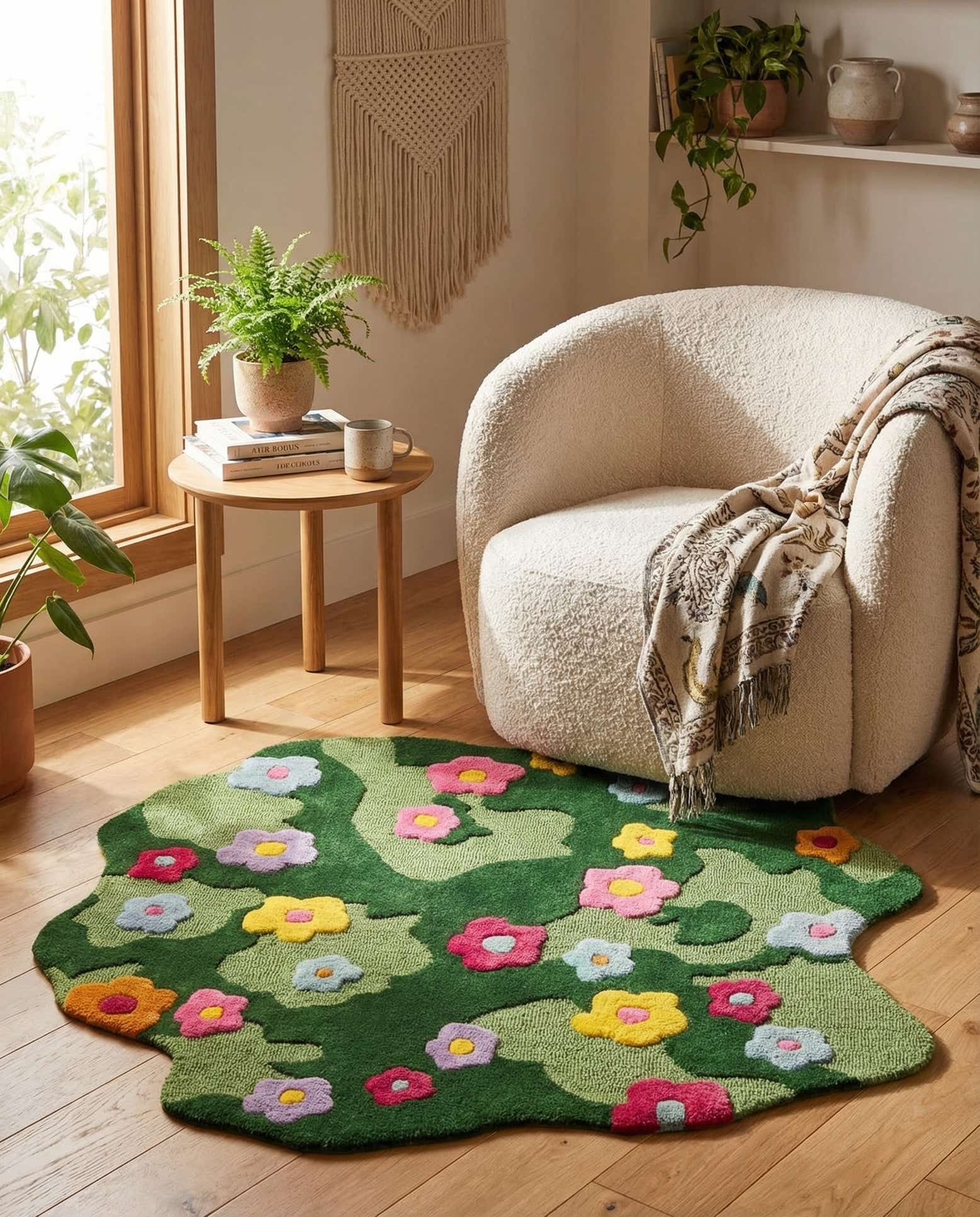4' 1 x 4' 1 Happy Rugs Moss Funky Flower Wool Round