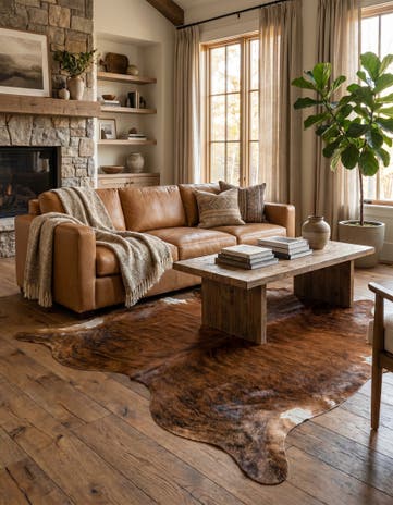 6' 1 x 6' 3 Cowhide Leather Square Rug
