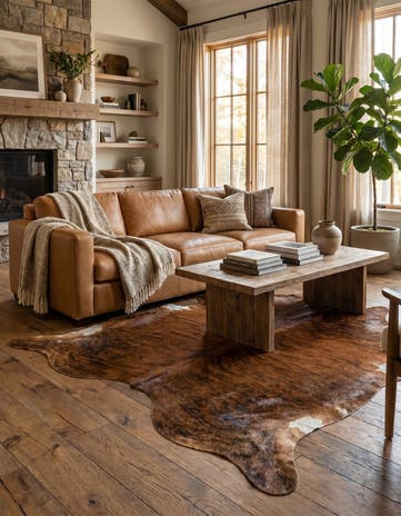 6' 1 x 6' 3 Cowhide Leather Square Rug
