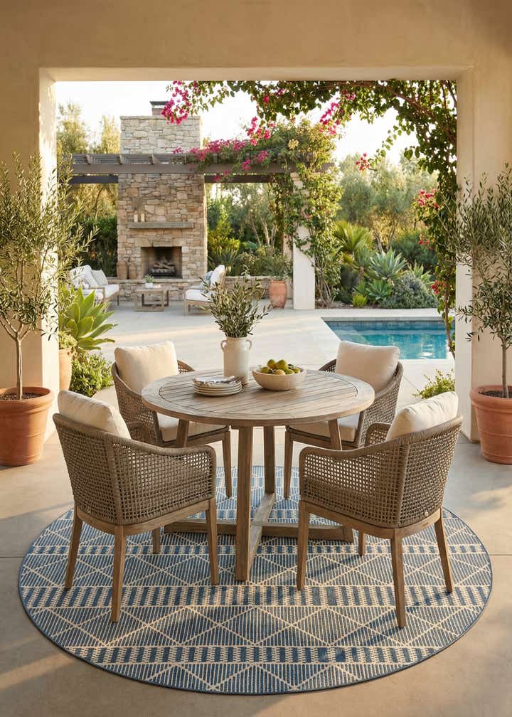 7' 10 x 7' 10 Easy-Clean Trellis Indoor / Outdoor Round Rug